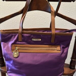 Michael Kors Purple and Brown Tote Bag